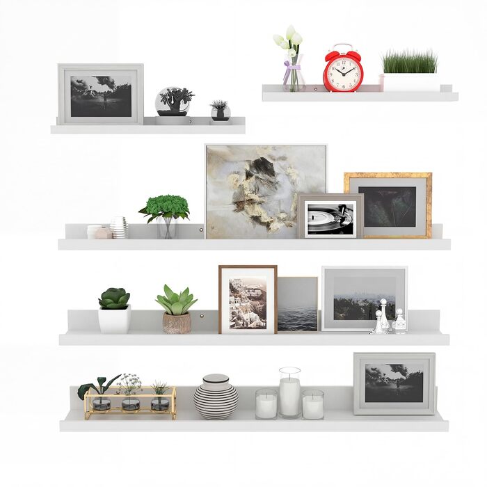Полиця настінна Giftgarden 90 см, біла - набір з 5 шт. для вітальні, кухні, дитячої, спальні, офісу