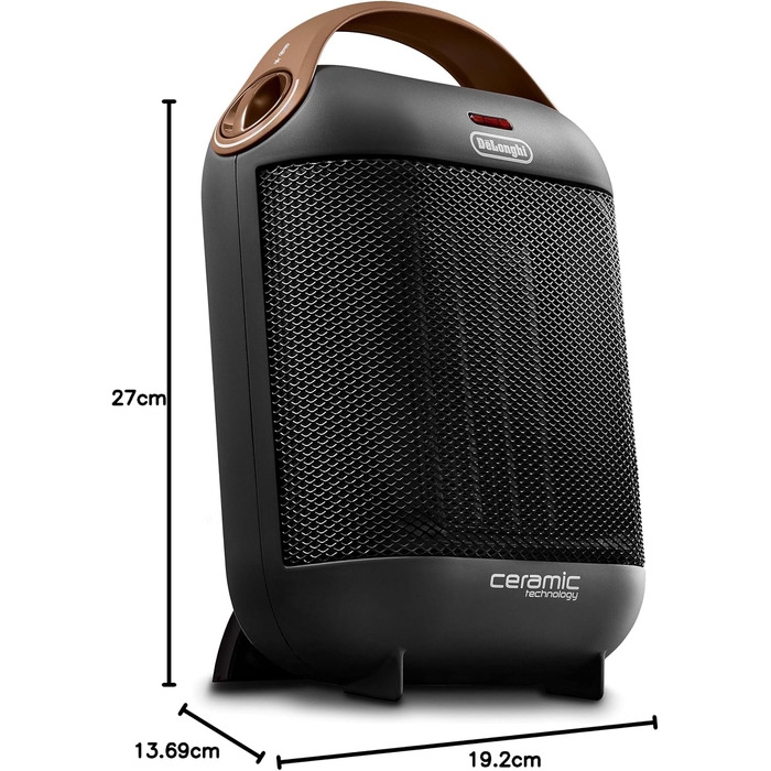Керамічний обігрівач De'Longhi HFX30C18.AG, мобільний конвектор 1800 Вт, 2 рівні потужності, функція антифрост, сірий