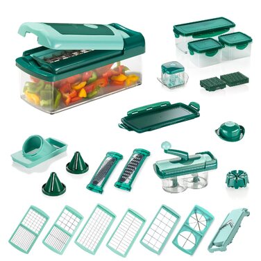 Набір ніжів Genius Nicer Dicer Fusion Smart (34 частини) для нарізки овочів та фруктів: кубики, спіралі, соломка, слайси - для здорового харчування