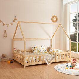 Дитяче ліжко-домік en.casa Sisimiut 140x200 см з бортиками, підліжковий каркас, масив сосни, натуральний колір