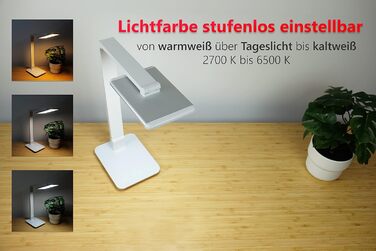 Настільна LED лампа FeinTech LTL00100, димована, 550 лм, з USB, алюміній, ABS-пластик, акрил, регульована температура світла (тепле/холодне біле), біла, 37x15x43.5 см