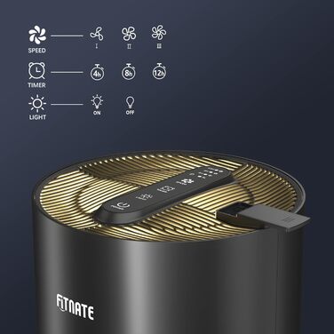 Очищувач повітря FITNATE з HEPA фільтром та дифузором ефірних олій для дому, для великих приміщень до 20 м², видаляє 99,9% шерсті тварин і пилу, надтихий 20 дБ