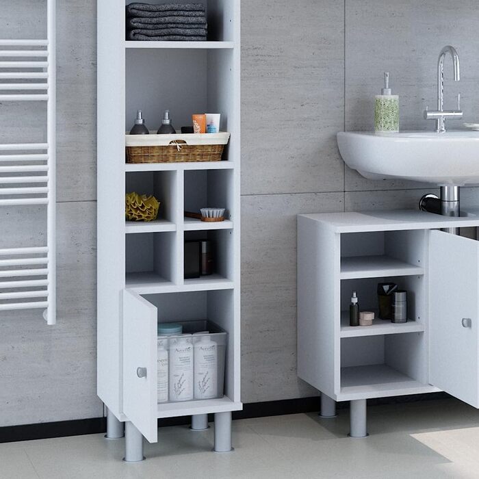 Пенал для ванної Vicco Fynn, білий, 30x130.6 см, з малою дверцятком