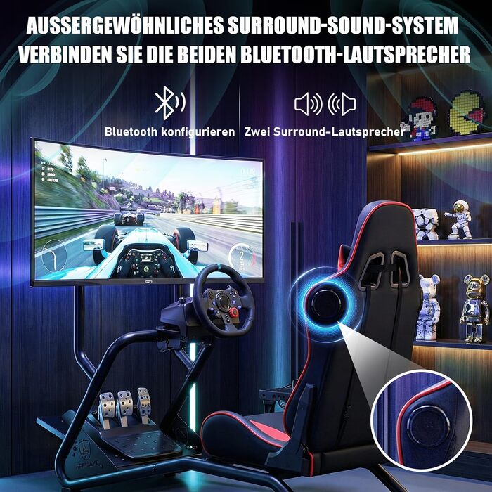 Ігровий симулятор GTPLAYER Cockpit для керма з 3D-стереодинаміками, тримачем для монітора, педалей та важеля КПП, регульований (Червоний)