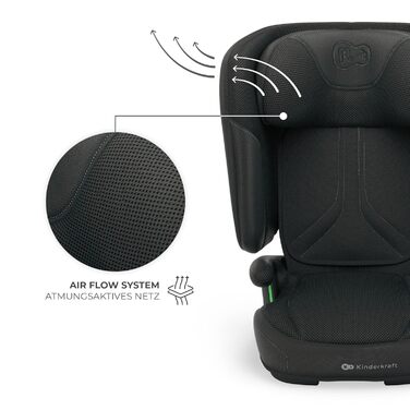 Автокрісло Kinderkraft UNITY 2 i-Size, 100-150 см, 3,5-12 років, регульована підголівник, AIR FLOW, 5 положень спинки, чорний