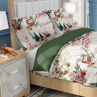 Комплект зимової постільної білизни WONGS BEDDING з новорічним принтом (Ялинка), мікрофібра, 2 предмети: підковдра 135x200 см та наволочка 80x80 см