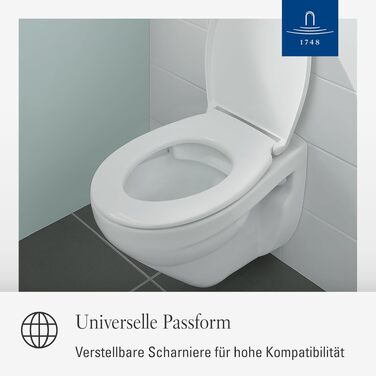 Сидіння для унітаза Villeroy & Boch Universal овальне, біле глянцеве, з мікроліфтом (м'яке закриття), знімне, ударостійкий дюропласт, оригінальна запчастина 8M94S101