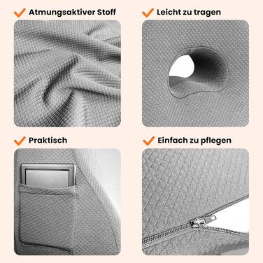 Подушка для спини та попереку з піни Memory Foam для ліжка та дивана - ергономічна трикутна форма, сіра