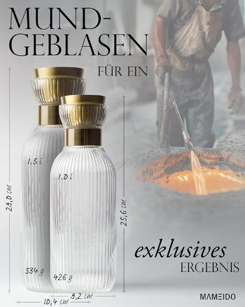 Скляний глечик для води MAMEIDO з носиком та ситом, 1 л, рифлене кришталеве скло, Smoke Gold
