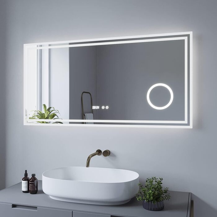 Дзеркало для ванної кімнати AQUABATOS LED 50x70 см з підсвічуванням, сенсорним вимикачем, регулюванням температури світла (6400K), IP44, CE, енергозберігаюче. Серія Essens