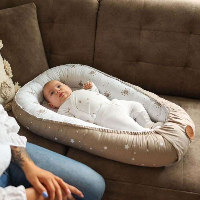 Дитяче кокон-гніздечко Babynest 90x50 см, ручна робота, бавовна, сонячний дизайн