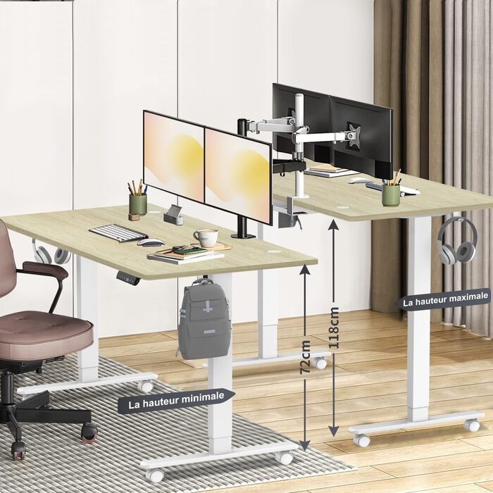 Електричний стіл Devoko 120x80 см з регулюванням висоти, USB зарядкою, 3-позиційною пам’яттю, антиколізійною системою, на колесах, колір дуб