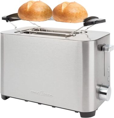 Тостер ProfiCook PC-TA 1251, 2 тостових слоти, нержавіюча сталь, широкий слот, знімна насадка для булочок, регульований ступінь підсмажування, піддон для крихт, кабельний відсік