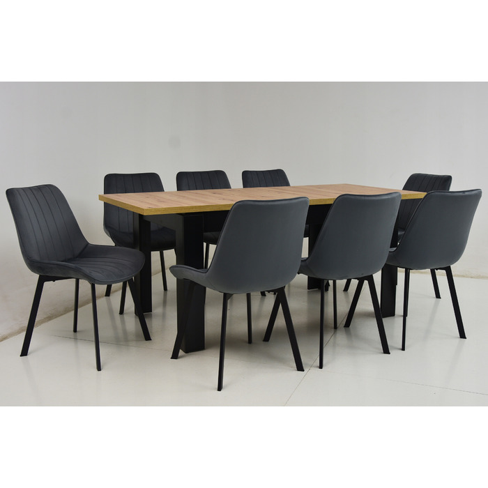Комплект: розкладний стіл ARTISAN (80x140/180) та 8 стільців LOFT IK-17, сірі