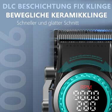 Професійна машинка для стрижки VGR 001 для чоловіків, бездротова, лезо з карбонової сталі, 9000 об/хв, LED-дисплей, чорна, для барберів