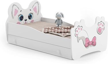 Дитяче ліжко Kids Collective 80x160 см з матрацом, шухлядою, дерев'яне, мотив кішка, європейське виробництво