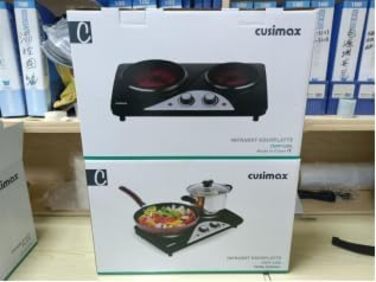 Двоконфорочна електрична плита CUSIMAX 2100Вт з інфрачервоним нагрівом, переносна настільна плита з 2 конфорками з нержавіючої сталі, регульована температура, склокерамічна, чорна, для кемпінгу
