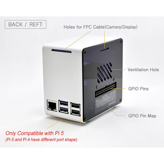 Корпус ElectroCookie для Raspberry Pi 5, алюмінієвий міні-тауер з вентилятором і RGB підсвічуванням, сріблястий
