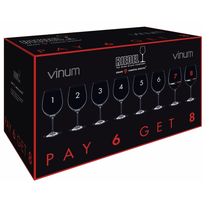 Набір келихів Бордо 610 мл, 6 шт + 2 в подарунок, кришталь, Vinum, Riedel