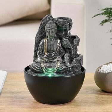 Декоративний кімнатний фонтан Будда з LED-підсвіткою, водоспад, Zen Feng Shui, Revata Zen'Light, 18 см – подарунок для дому, талісман на удачу