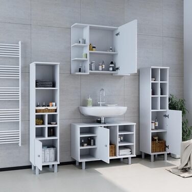 Пенал для ванної Vicco Fynn, білий, 30x130.6 см, з малою дверцятком