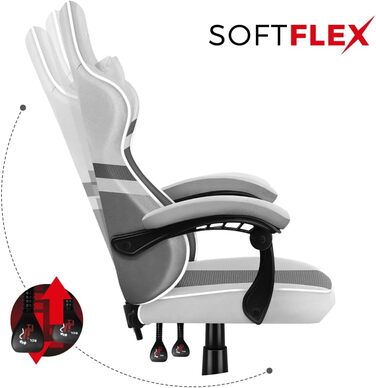Ігрове крісло Huzaro Force 4.4 White Mesh, ергономічне, з підголівником і поперековою подушкою, до 130 кг, регулювання висоти, гойдалка, тканина, біле