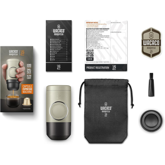 WACACO Minipresso NS2 - портативна кавомашина для Nespresso капсул, ручна, бежевий колір