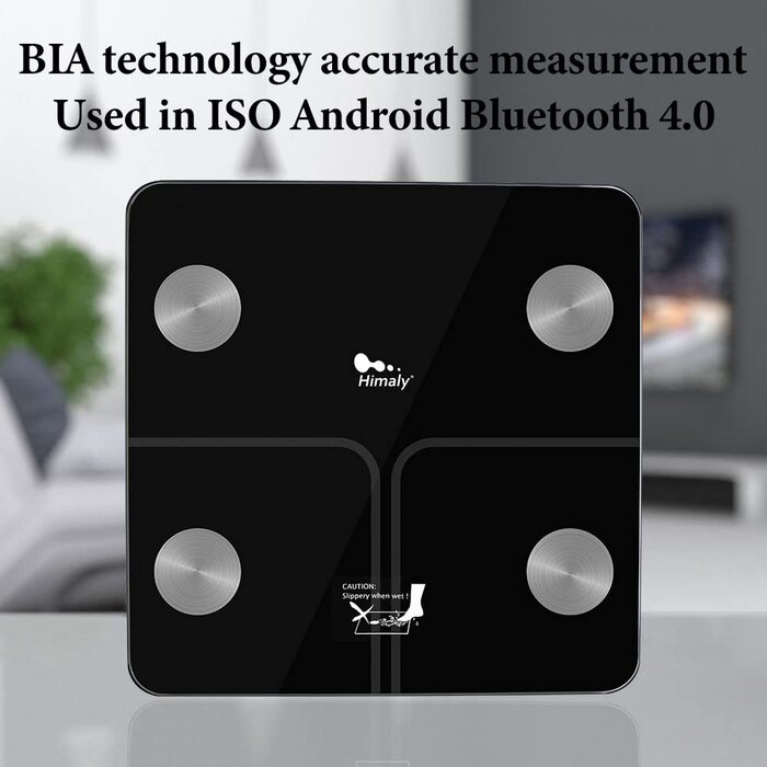 Розумна вага для визначення складу тіла Himaly, Bluetooth, цифрова, для жиру, ваги, ІМТ, води, кісткової маси, калорій, вісцерального жиру, чорна