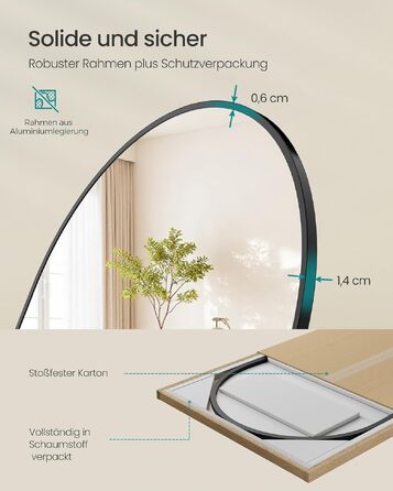 Дзеркало повнорозмірне SONGMICS 160x50 см, алюмінієва рама, скло, для спальні, вітальні, передпокою - LFM031B01 (Чорний)