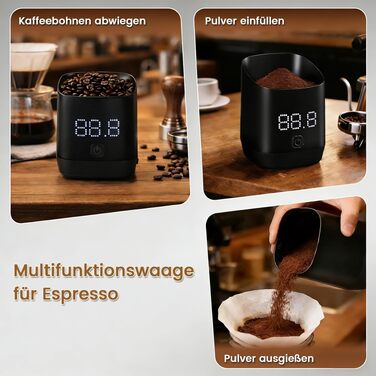 Ваги для кави Kaffeewaage 500г/0,1г, цифрові, з LED-дисплеєм, USB-C, IPX4, для еспресо, пуроверу та кавових зерен