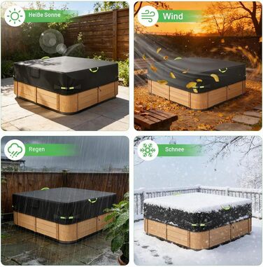 Водонепроникний чохол для гідромасажного джакузі Whirlpool з тканини Oxford 600D, термопокривало для SPA та Hot Tub з UV-захистом (чорний, 220x220x85 см)