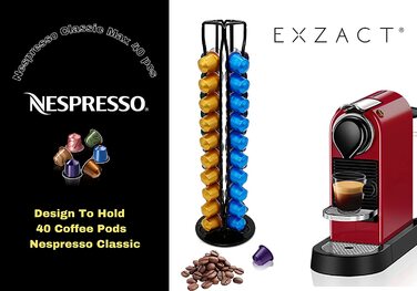 Підставка для кавових капсул EXZACT, сумісна з Nespresso, на 40 капсул, обертається на 360°, стійка, чорна
