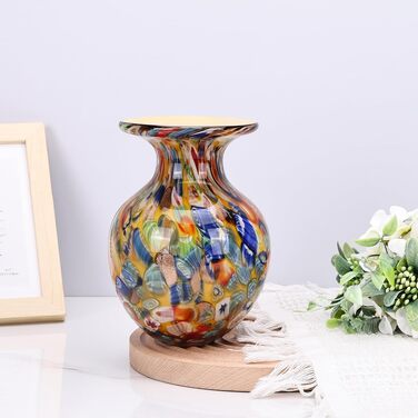 Ваза скляна декоративна ручної роботи для квітів Boho жовта для дому, обіднього столу, офісу