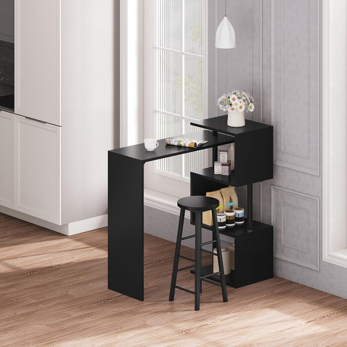 Барна стійка WOLTU BT27sz, обертається, 3 полиці, метал і МДФ, 134x38x112 см, чорна