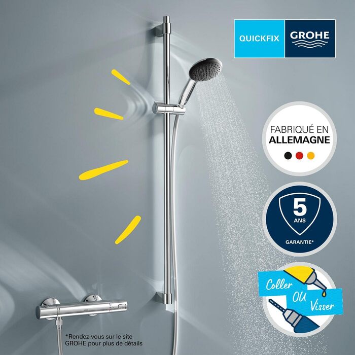 Набір для душу GROHE Vitalio 110, хром, 14 л/хв, зі змінними струменями, 60 см, для кріплення без свердління або свердління
