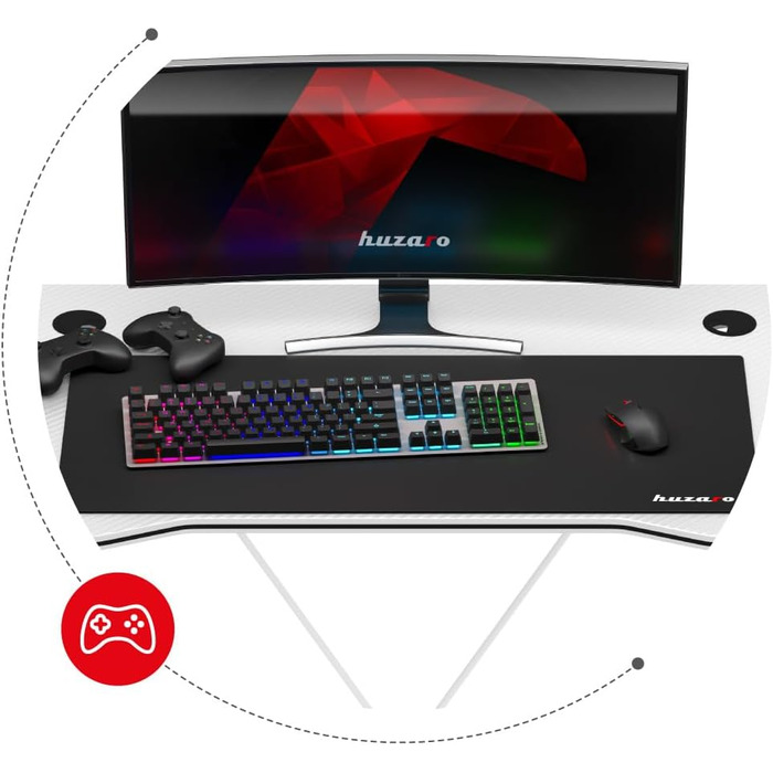 Ігровий стіл Huzaro Hero 1.4, 100x50 см, білий, сталева конструкція, карбонова стільниця, з отворами для кабелів, для комп'ютера, офісу, геймінгу