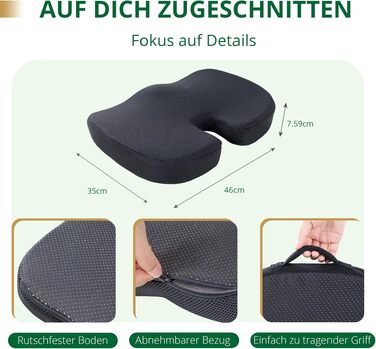 Подушка для сидіння EGOHOME з Memory Foam, клиноподібна для підтримки спини (70-90 кг), дихаюча, знімний чохол - для офісного крісла, стільця