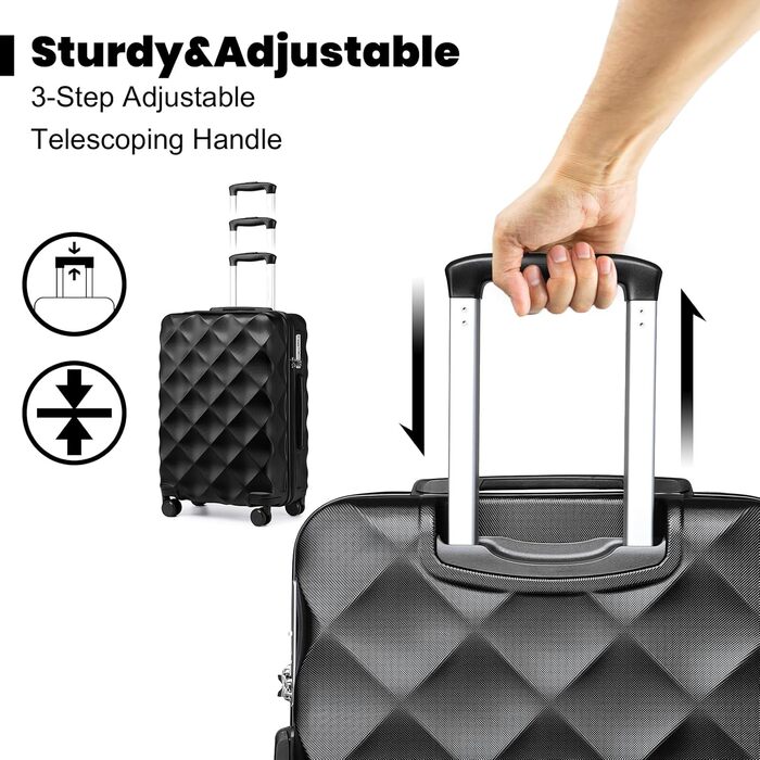 Валіза British Traveller XL, жорсткий корпус, 74.5×49×30.5 см, чорна, ABS+PC, з TSA-замком, велика дорожня валіза на колесах для подорожей