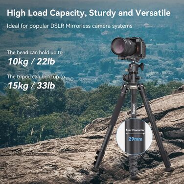 Камерний штатив SMALLRIG 73 дюйми з 360° поворотною центральною колонною, горизонтальний монопод, тримач для смартфона, чохол, для DSLR відеокамери, макс. навантаження 10 кг