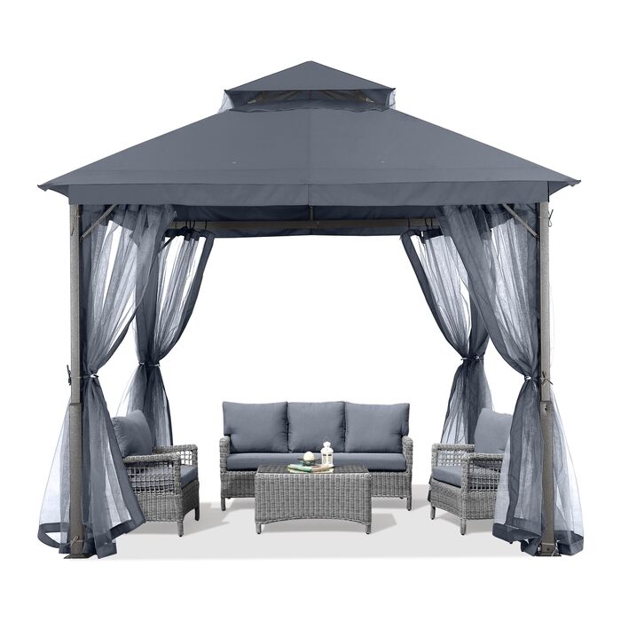 Павільйон садовий ABCCANOPY 2.5x2.5м водонепроникний, з сіткою, зимостійкий, сірий - для вечірок та захисту від сонця та дощу