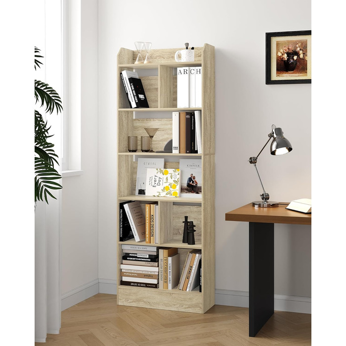 Стильний стелаж для книг Hzuaneri з 6 секціями, білий (Eichenbeige), 24 x 60 x 170 см | Для вітальні, офісу, спальні