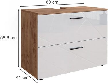 Тумба під умивальник Vicco Irma, білий глянець/дуб золотий, 80x58,6 см