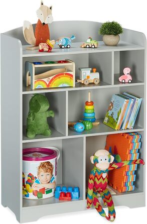 Дитяча полиця Relaxdays 100x71,5x34 см, 7 відділень, МДФ, сірий, іграшковий органайзер для кімнати
