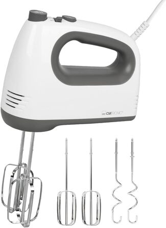 Ручний міксер Clatronic HM 3775, 400 Вт, 5 швидкостей, турборежим, біло-сірий, насадки з нержавіючої сталі, придатний для миття в посудомийній машині