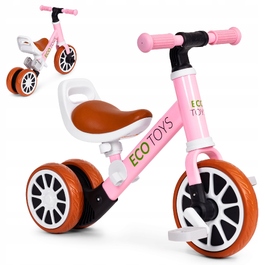 Дитячий велосипед 2в1: бігове триколісне авто з педалями, рожевий, ECOTOYS