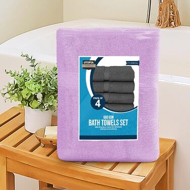 Рушники для ванної Utopia Towels, набір 4 шт, лаванда, 100% бавовна, 600 г/м², м'які та дуже вбираючі, швидко сохнуть, для щоденного використання