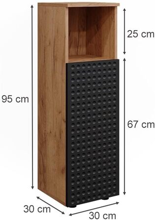 Середній шафа Vicco Irma, дуб золотий/антрацит, 30x95 см, шафа для ванної кімнати з полицями, антрацит з точками