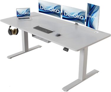 Електричний регульований стіл Devoko 140x60 см з кабель-каналом, комп'ютерний ергономічний стіл для роботи стоячи та сидячи з пам'яттю положень, колір — клен