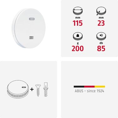 Датчик диму ABUS RWM160 з батареєю на 10 років, сертифікований Q-Label та DIN EN 14604, приглушене світло вночі, білий (упаковка 5 шт.)