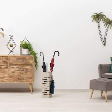 Бароні Хоум підставка для парасольок з металу, сучасний дизайн, геометричне різьблення, з гачками і знімним піддоном, для дому та офісу, чорна, 15,5x15x49 см, колір тауп